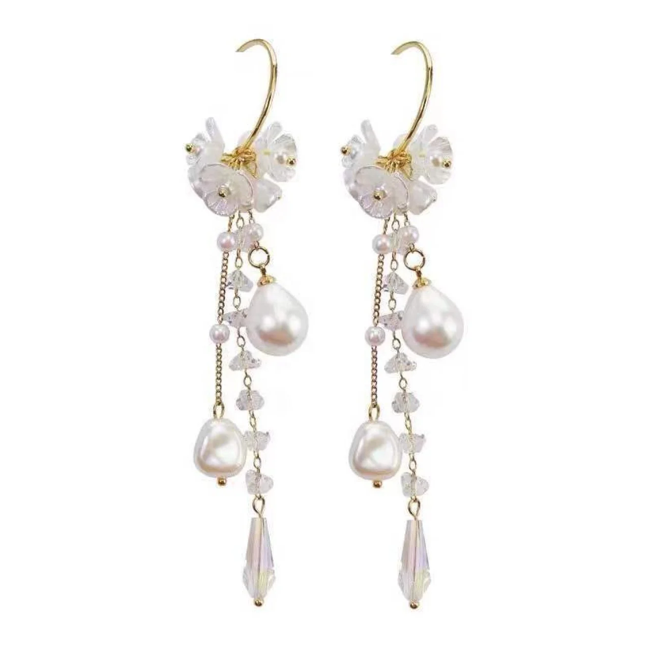 

Long Tassel Pearl Earrings Women's Crystal Temperament Earrings, Picture