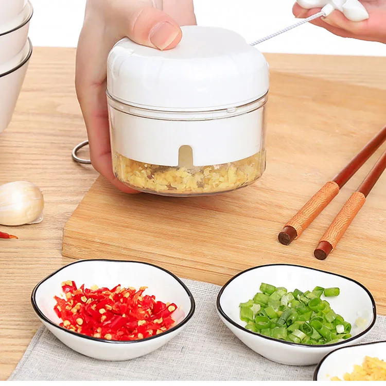 

Easy clean Hand whole body waterproof 170ml manual PC plastic chili onion garlic mini Chopper, White