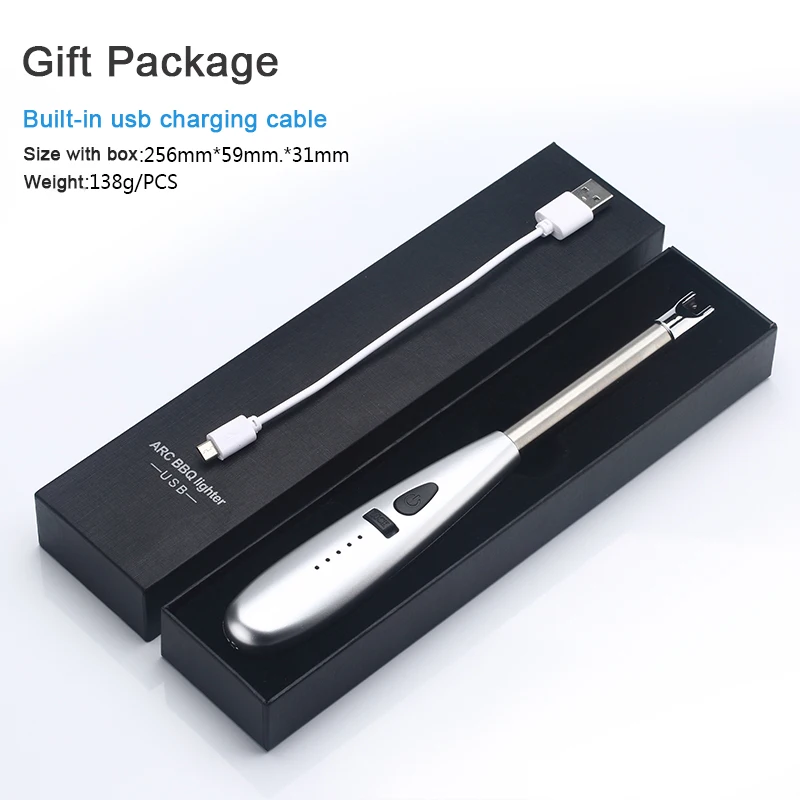 Portable rechargeable usb kitchen lighter, candle flameless windproof bbq lighter no gas/fuel
