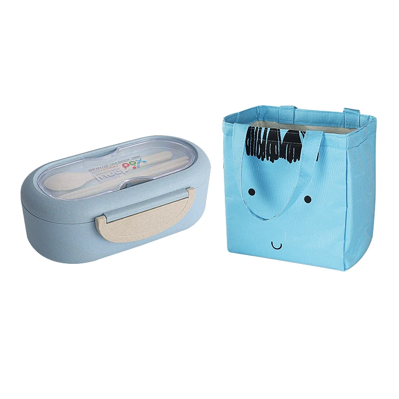 

Biodegradable Bento Rice eco Student Lunch Box With Spoon And Fork Plastic Containers Wheat Straw Lunch Box With Bag