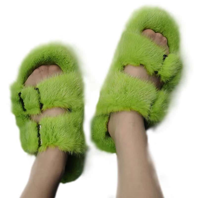 

Real mink fur slides strap style genuine mink fur slides women fur sandals