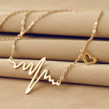 

Electrocardiogram necklace heart shape imitation heart heart woman pendant clavicle chain color gold jewelry Necklace