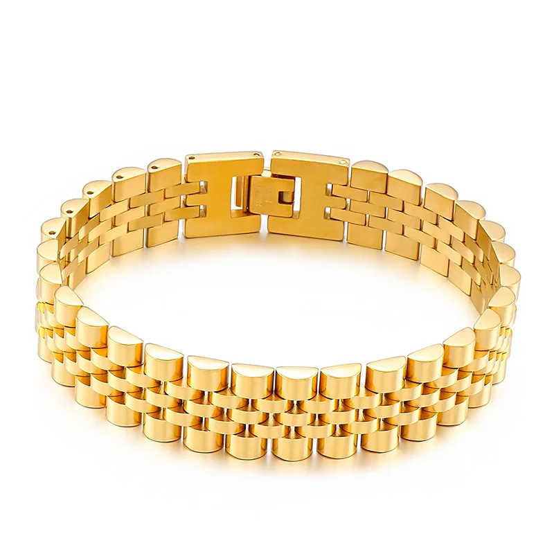 

KALEN Jewelry Luxury Friendship Cuff Gold 18K Bracelets & Bangles Stainless Steel Charm Chain Bracelet For Mens, Gold/steel