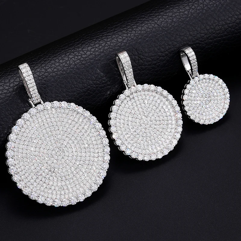 

Fine Hip Hop Jewelry 20/30/40mm Silver Pass Diamond Tester VVS Moissanite Iced Out Disc Coin Tag Pendant Necklace For Men Women