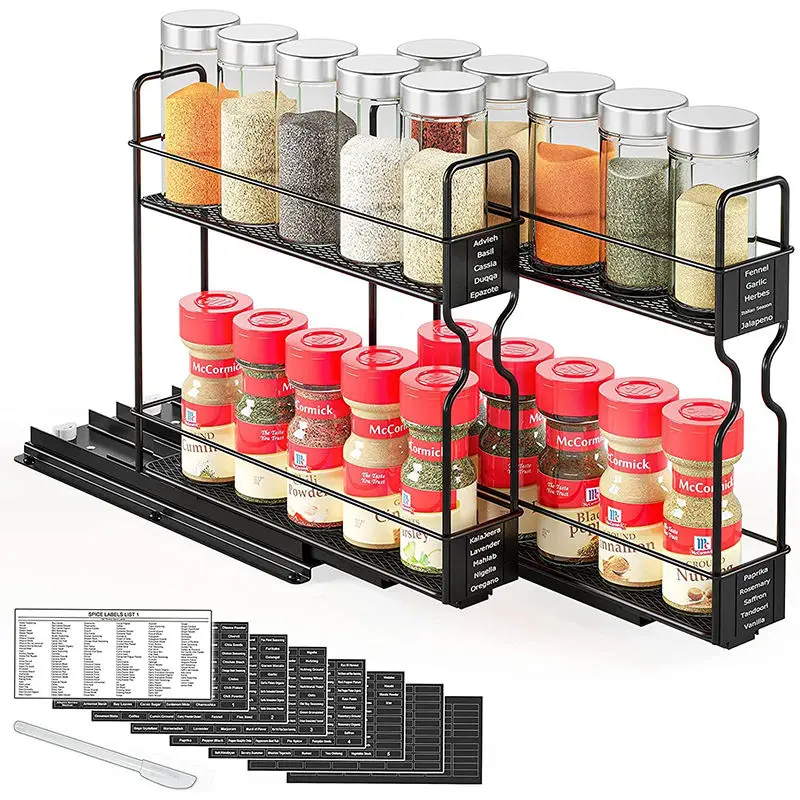 

Pull Out Spice Rack Organizer Heavy Duty Slide Out Seasoning Kitchen Organizer Cabinet Organizer with Labels for Cabinet