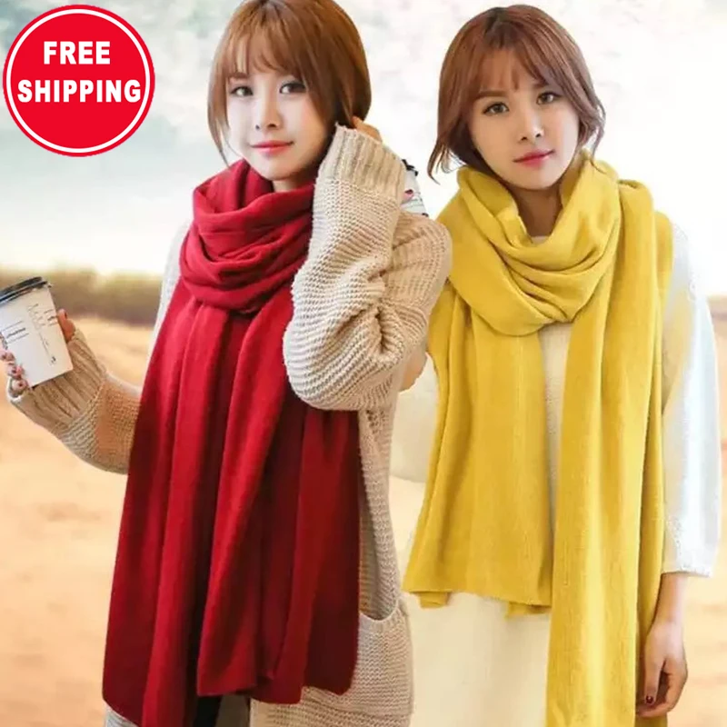 

Solid color scarves and shawls Winter Korean style pashmina scarf knitted wool cashmere scarf shawl