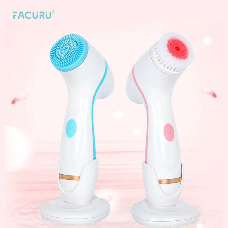 

Facuru Hot Sale Lumi Spa Face Scrub Brush Face Brush Electric Silicon Facial Spin With Usb Cable, Blue+pink