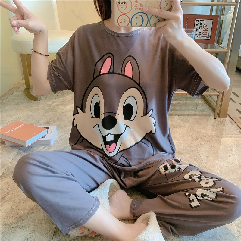 

Pigiama Estiva Cartoon Adult Milk Silk Printed Patterned Summer Short Sleeve Pajamas Wholesalers Pijamas De Mujer Pyjama