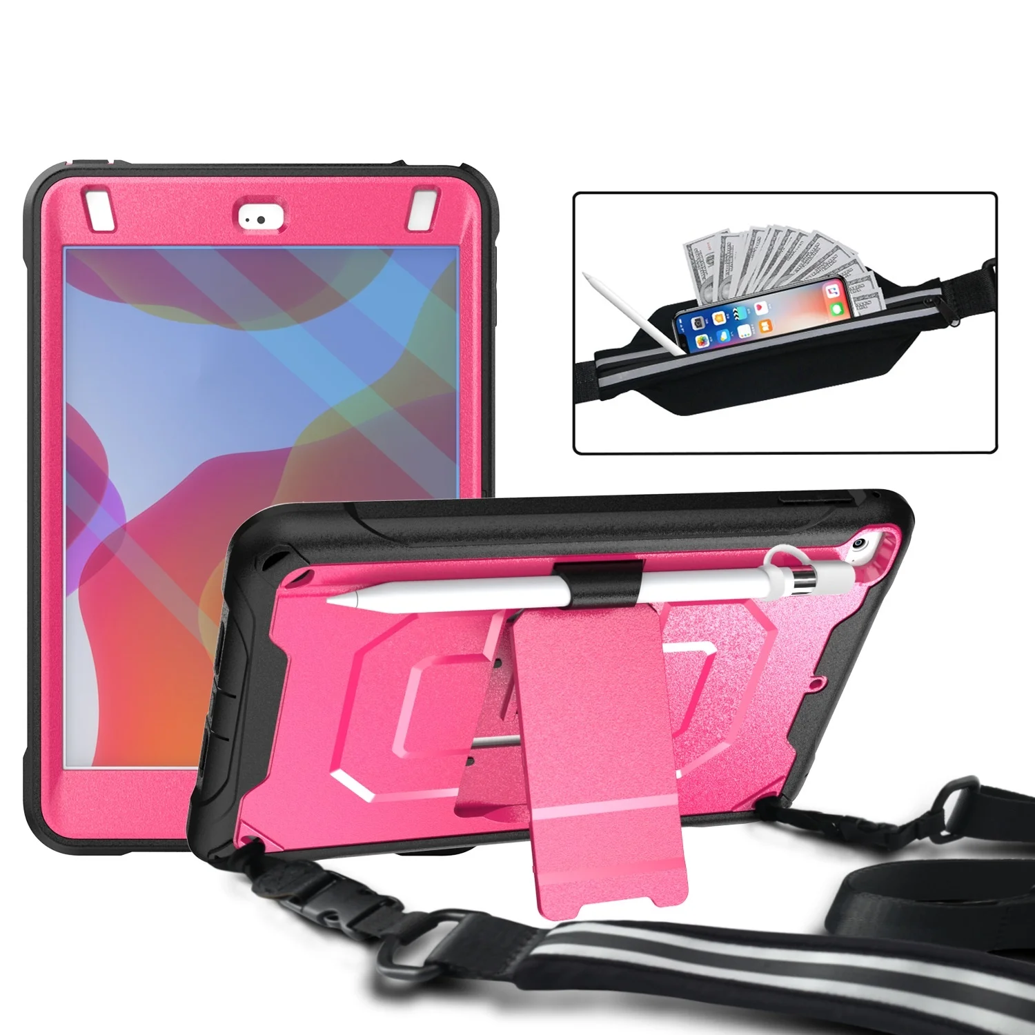 

Heavy Duty Tablet Case For iPad Mini 4 5 7.9 Rugged Armor Shockproof Pencil Holder Cover Kickstand Shoulder Strap Invisible Bag