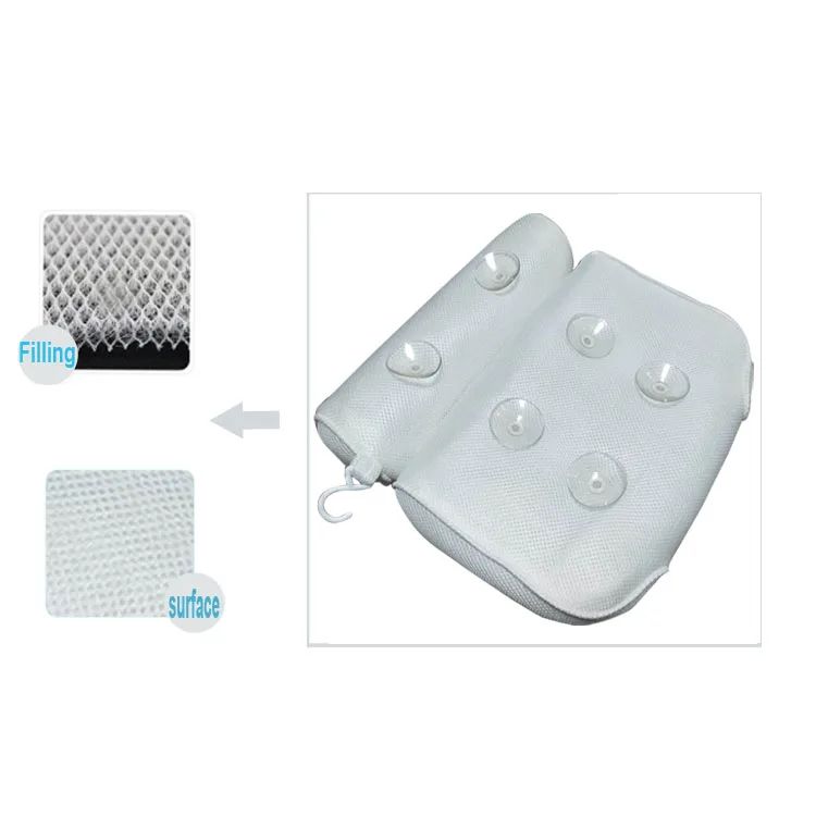 
Spa bath pillow 3D mesh headrest soft and washable bath tub pillow with six suction cups 