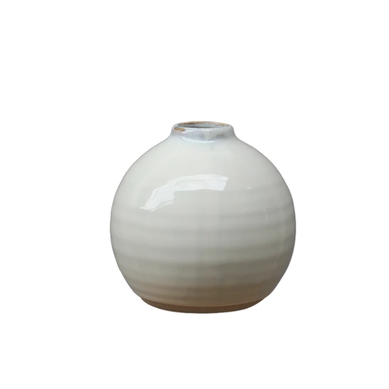 

Natual clay with white reactive glaze round shape flower vase for home decor