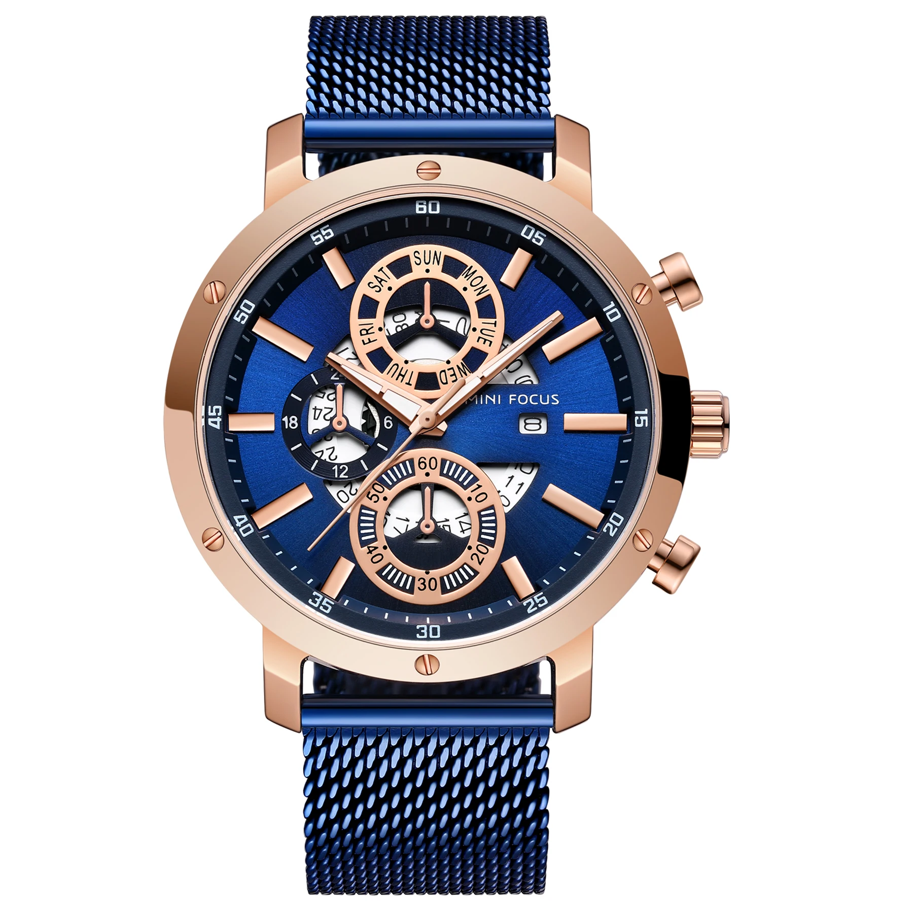 

Minimalist Casual Men's Watch Japanese Movement Calendar Noctilucence Waterproof Steel Mesh Belt, 4 colors