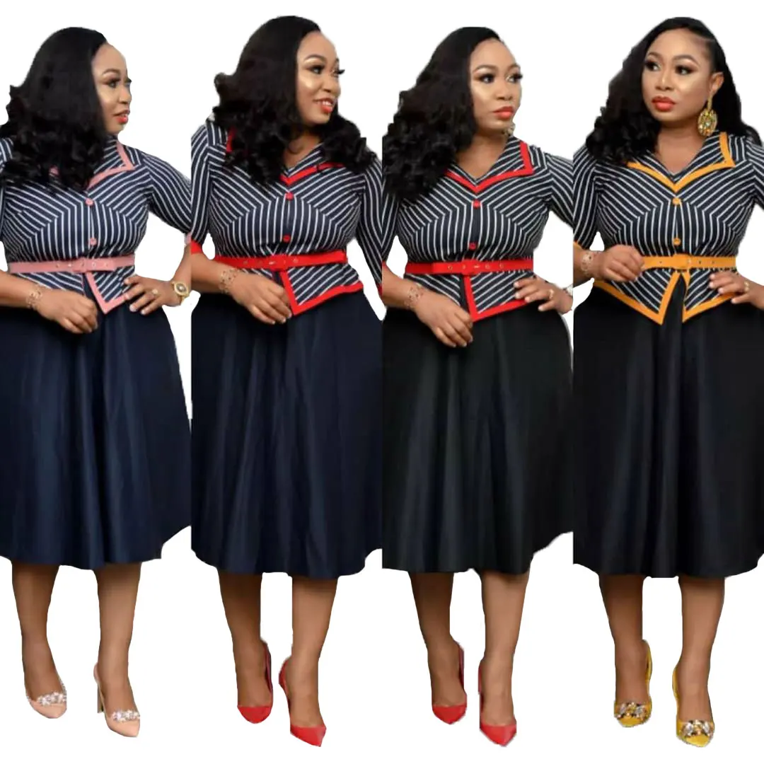 

10410-MX40 african styles office wear striped plus szie dresses women sehe fashion