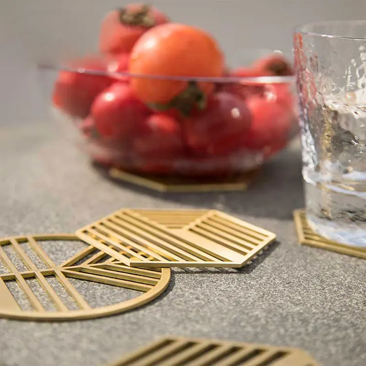

Laser cut factory customized high quality drink coasters for table top decor, Brass