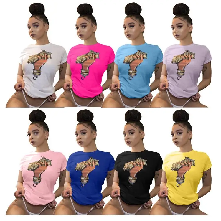 

M0204 2019 women Christmas autumn clothing round neck printing logo solid color casual t shirt short sleeve