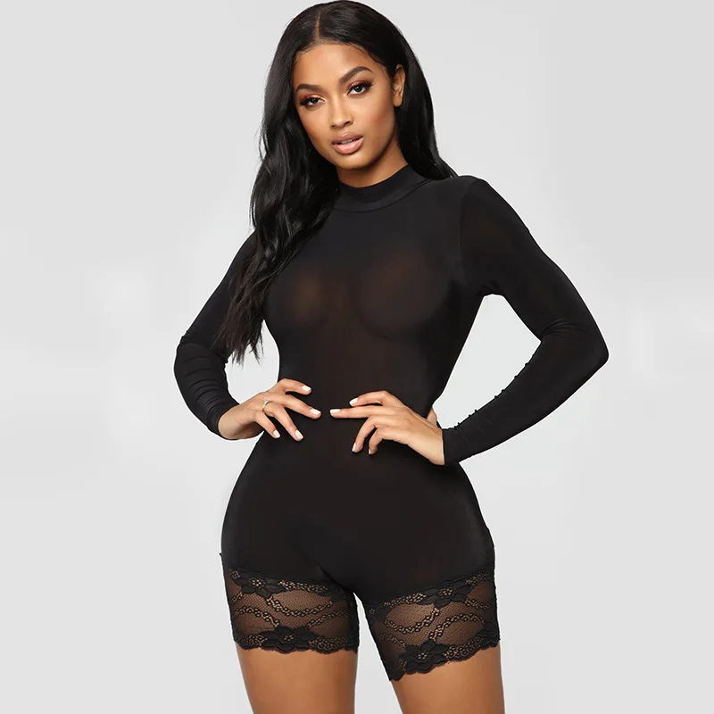 

Lace Black Sexy Bodycon Rompers Womens Jumpsuit Shorts Long Sleeve One Piece Outfits Ladies Jumpsuit Women Playsuit 2021