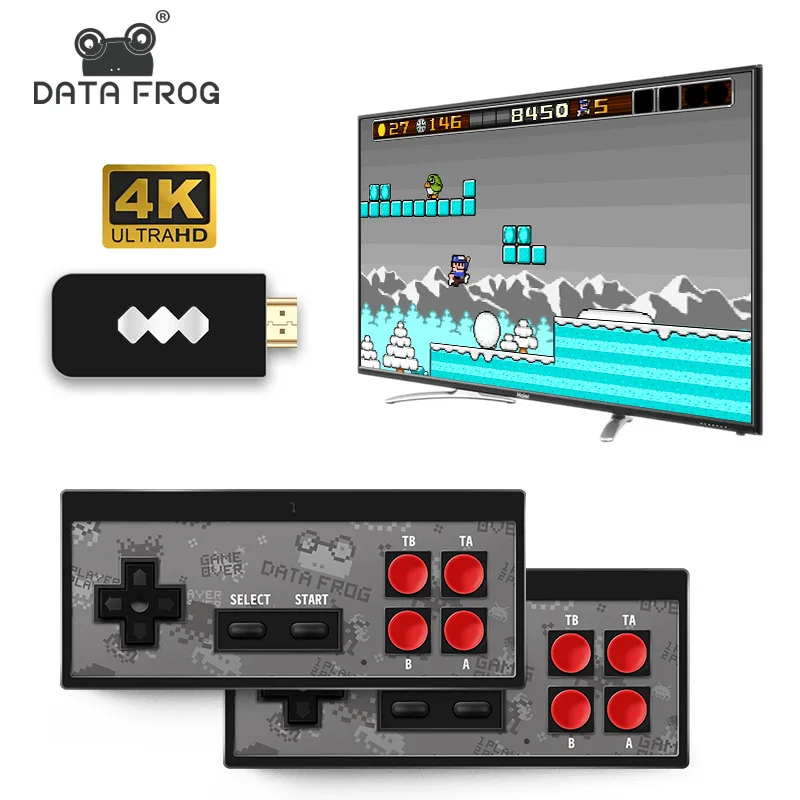 

Data Frog 8 bit Retro Video TV Game Console Y2 HD Built-in 568 Classic Games Potable Mini Wireless Controller Dual Gamepads, Black