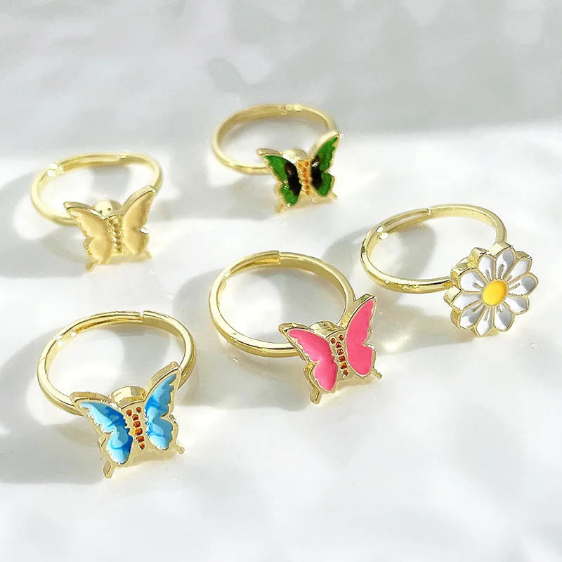 

Wholesale Price Colorful Butterfly Rotatable Rings Anti-anxiety Finger Jewelry Open Adjustable Sunflower Fidget Spinner Ring