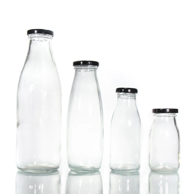 

250Ml 300Ml 500Ml 750Ml 1L Clear Glass Juice Beverage Milk Glass Bottle With Metal Lid