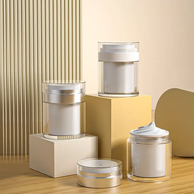 

Luxury 15g 30g 50g Airless Cream Container Empty Cosmetic Acrylic Plastic Airless Pump Jar for Skin Care Cream airless pump jars