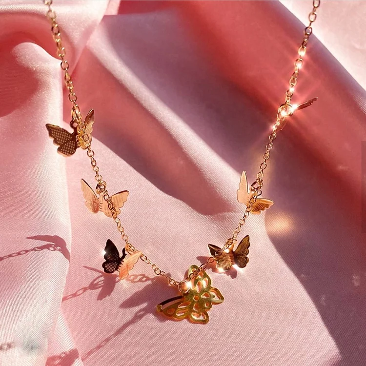 

2020 Fashion Women Gold Silver Color Butterfly Chain Necklace Boho Jewelry Butterfly Choker Necklace