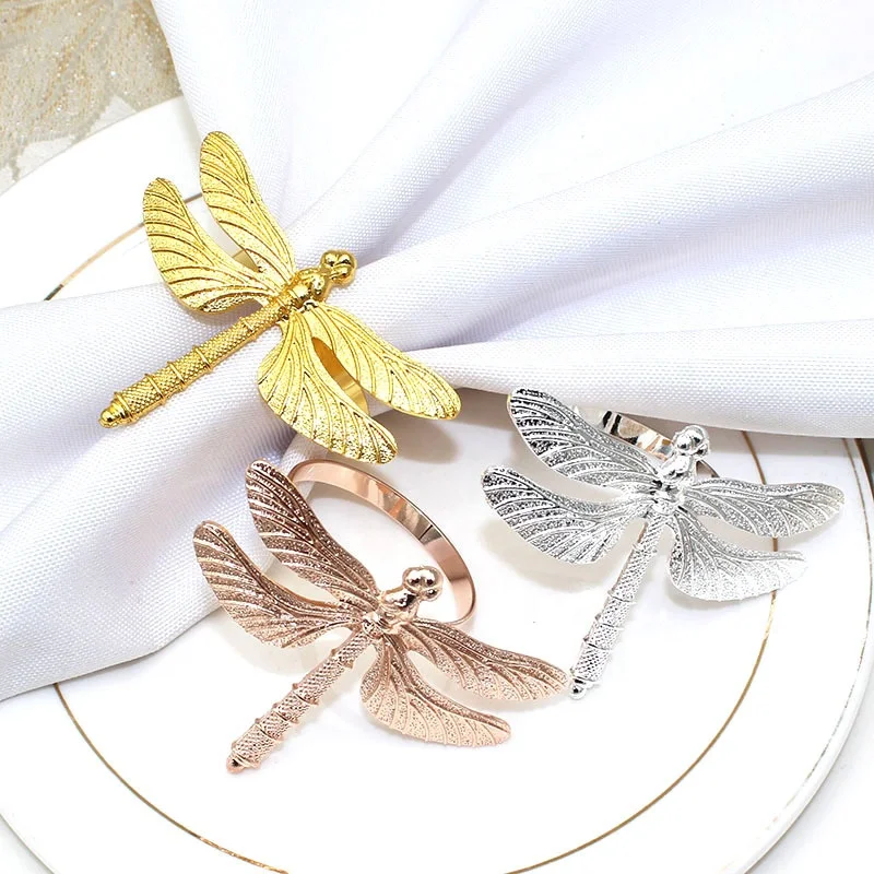 

Silver Dragonfly Napkin Rings for Wedding Holiday Spring Summer Metal Napkin Holders for Kitchen Coffee Everyday Use HWM86