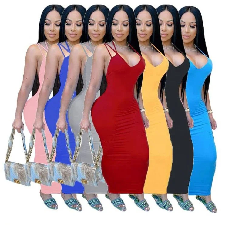 

Hot Selling Fashion Sexy V Neck Straps High Elastic Backless Night Club Party Fat Ladies Women Plus Size Bodycon Dress