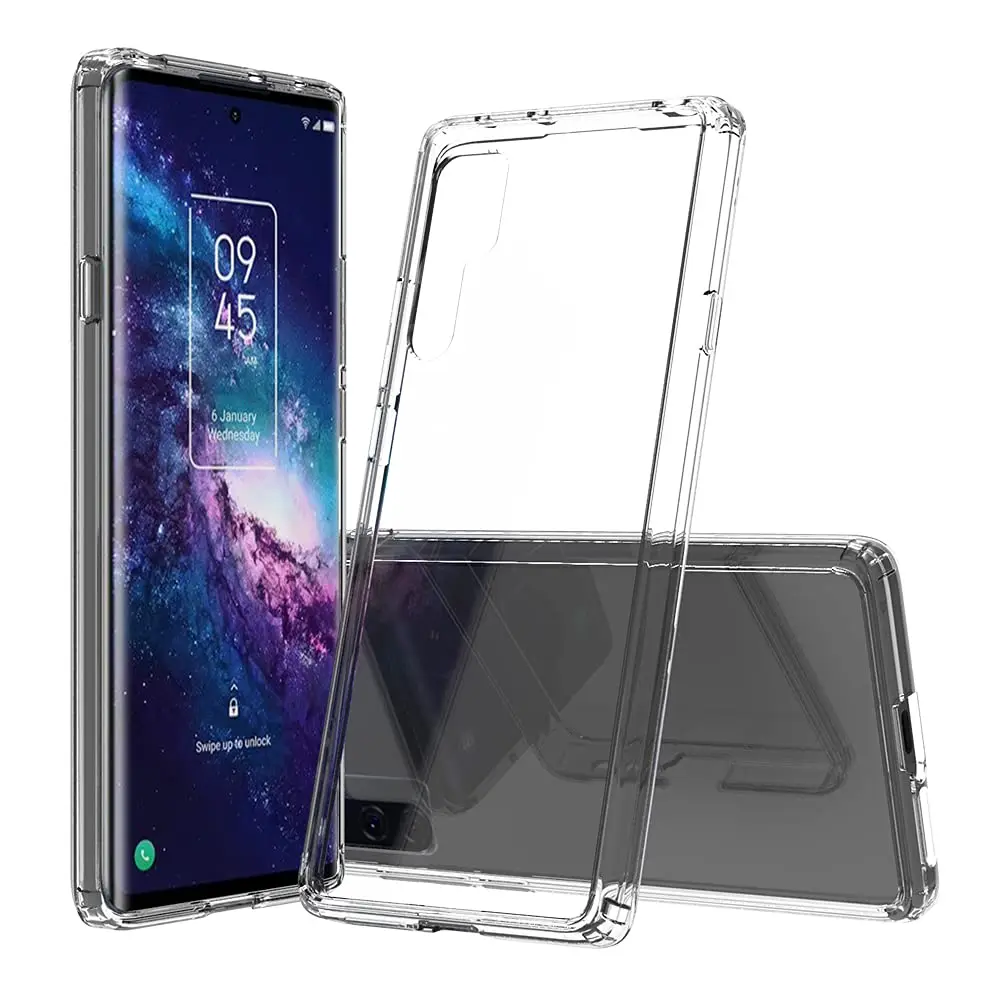 

Amazon Premium Crystal Clear Ultra Thin Scratch Proof TPU Acrylic Mobile Phone Case Cover for TCL 20 Pro 5G, Clear, black