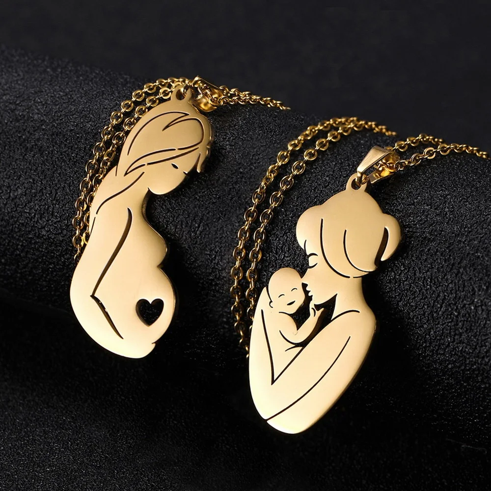 

Wholesale OEM Mama Dia De Las Madres 33Mm 5.8G Fashion Mothers Day Gifts Stainless Steel Jewelry Gold Plated Mom Baby Necklaces