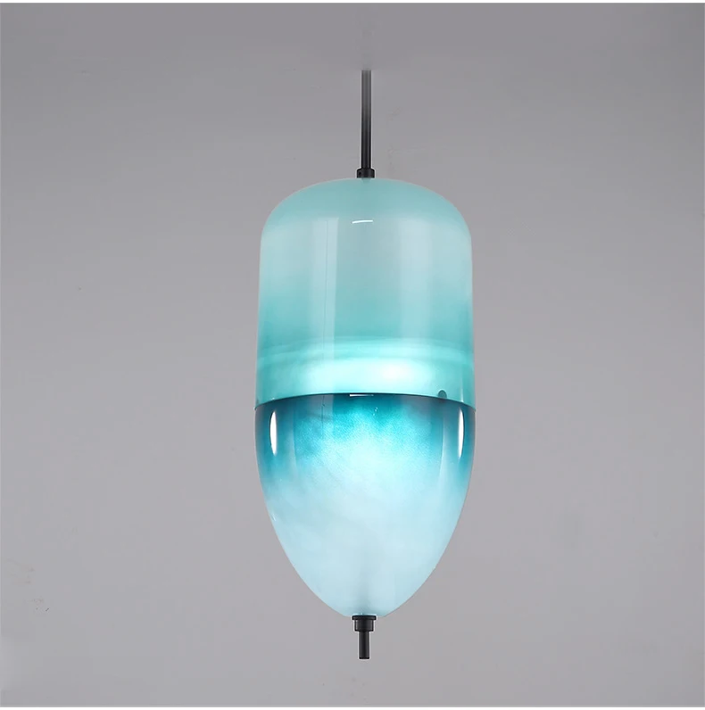 Modern Round Blue Glass Led Restaurant Wire Pendant Light Home Indoor