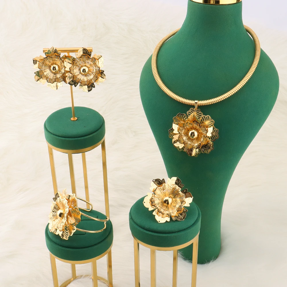 

Wholesale Custom Luxury Accessories African Women Wedding Gold Jewelry Set