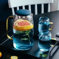 

Borosilicate Glass Pitcher With Cups Silicone Lid Water Carafe/ Jug For Water And Juice Beverage