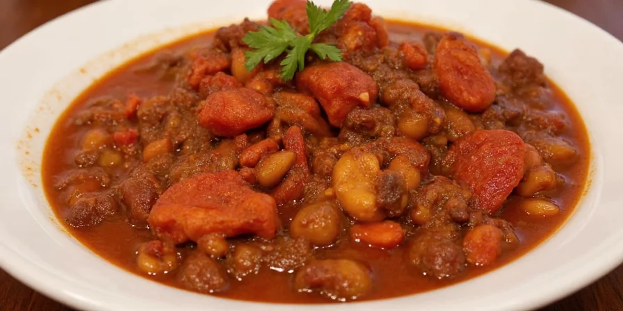 Stylishly plated chili with garnishes