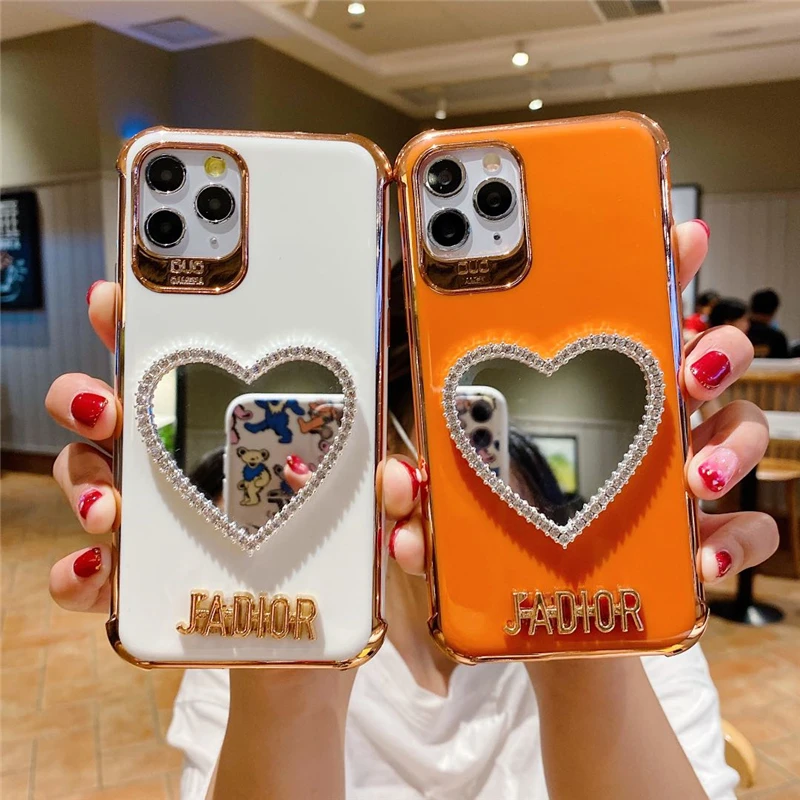 

2021 Fashion 3D Heart Diamond Mirror Soft Plating Silicone Cellphone Case For iPhone 12 Pro Max 11 Mini X XS XR Phone Back Cover