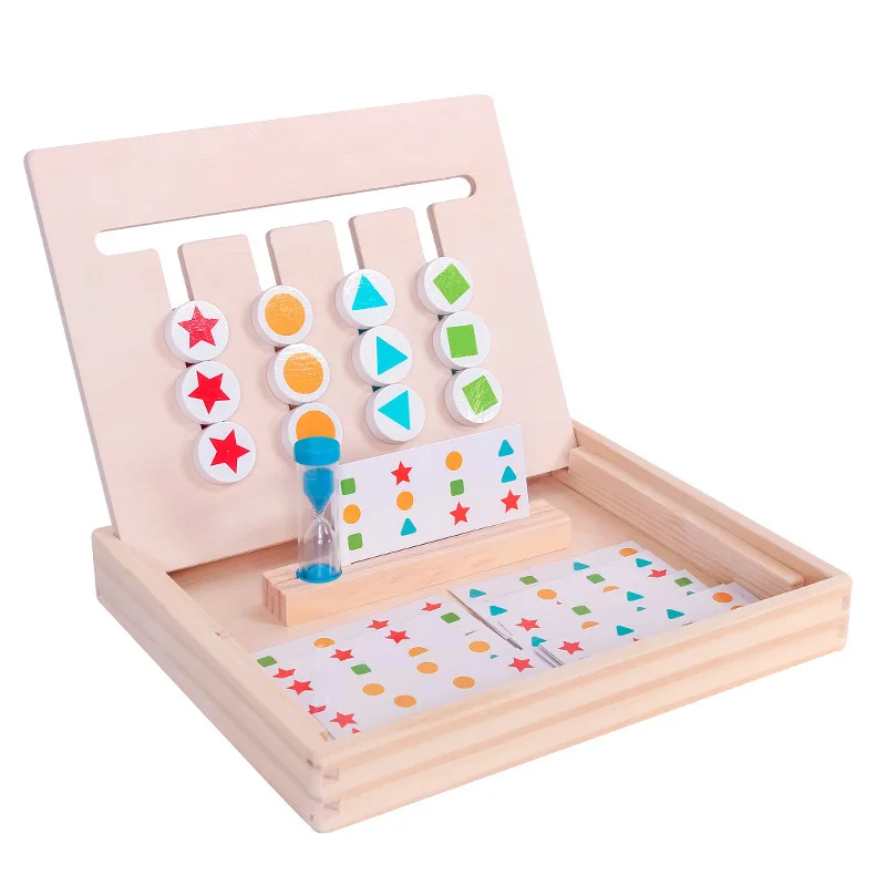 Montessori Children's Wooden Slide Chess Puzzle Matching Board Game Educational Brain Teasers Logic Toys for Boys Kids