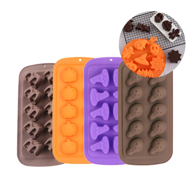 

Halloween Baking Biscuit Mold Chocolate Mold Wizard Hat Pumpkin Skeleton Ghost Ice Tray Epoxy Diy Modeling Silicone Mold, Photo color