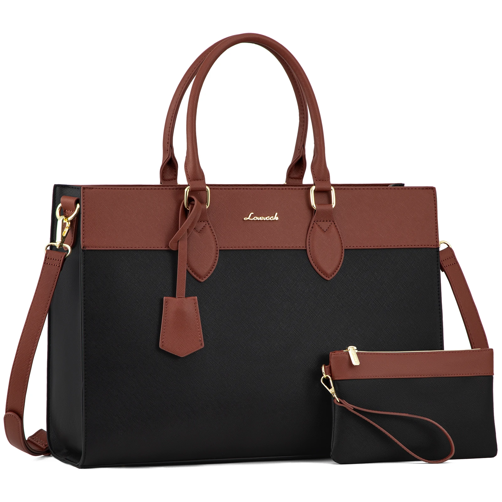 LOVEVOOK 2024 15.6 Inch Laptop Tote Work Bag Purse Large Waterproof Leather Computer Briefcase for Office Laptop Bag for Women