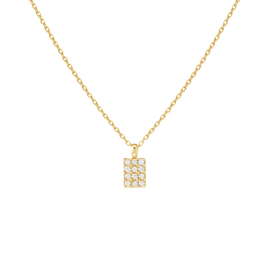 

high quality jewelry wholesale 925 sterling silver women necklace 18k gold plated diamond rectangle signet pendant necklace