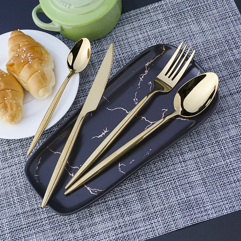

New Design Portuguese Tableware Flatware Set Stainless Steel Gold Cutlery Set 4PCS Spoon Fork Knife Teaspoon