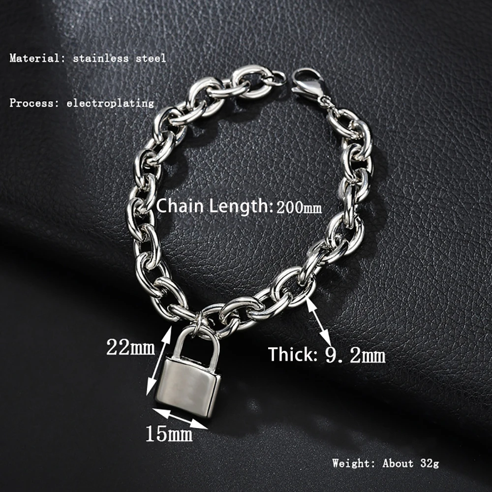 product-Thick Chain Stainless Steel Personalized Lock Bracelet, Ins Cool Style Men And Women Couples