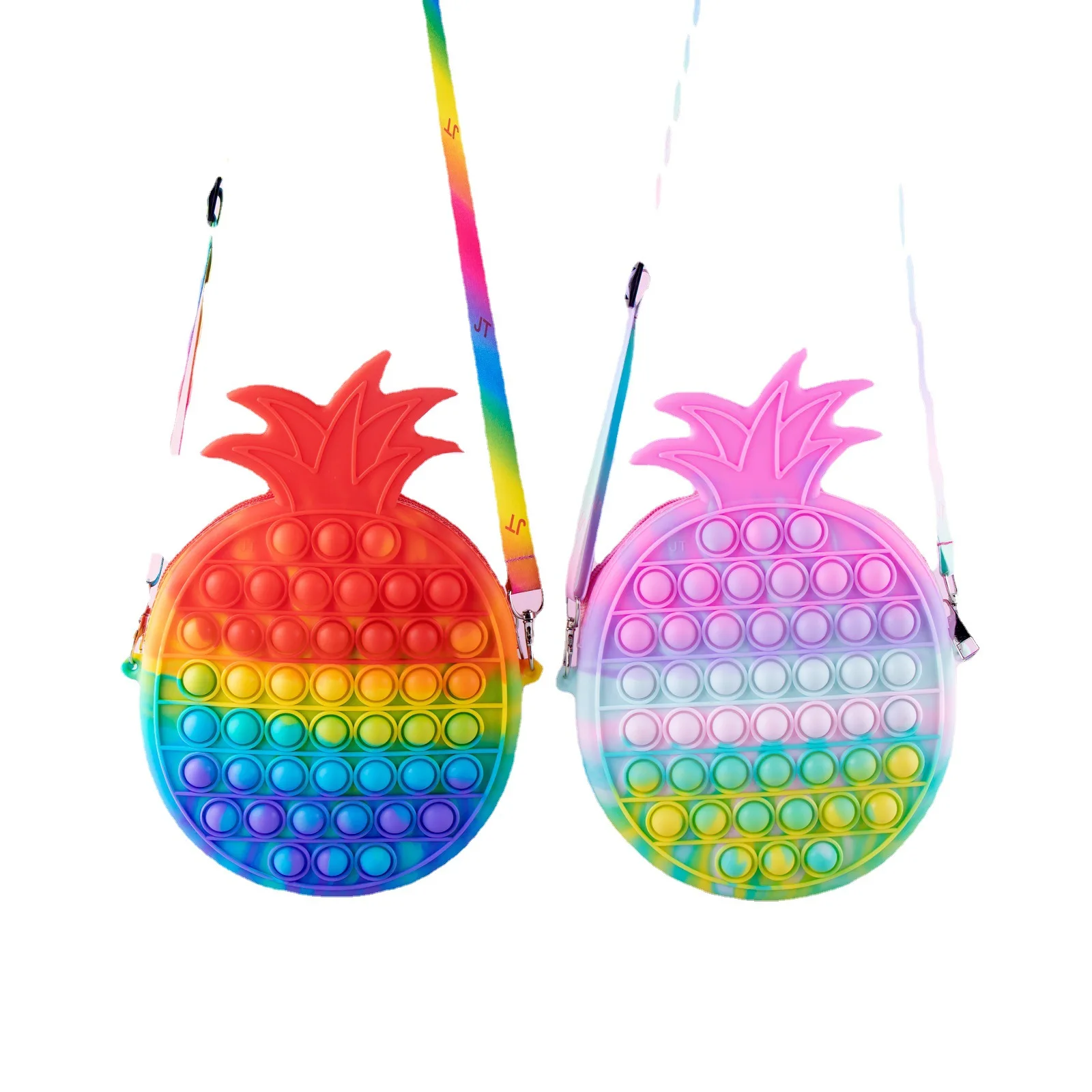 

2021 last design Fashion rainbow Pineapple pop it kids purses fidget Cute Chain Silicone pop it purse for kids, Picture