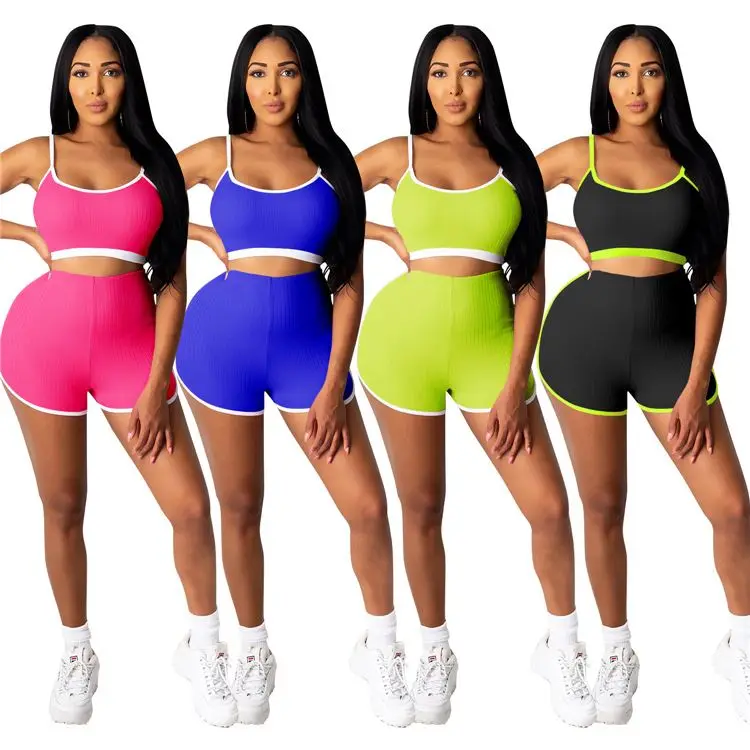 

2021 Summer leisure sleeveless Yoga short suspender vest two piece set, Picture