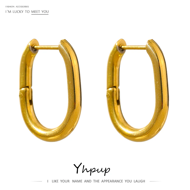 

JINYOU 556 Minimalist Oval Metal Geometric Hollow Hoop Earrings 18K Gold Plated 316 Stainless Steel Waterproof Jewelry