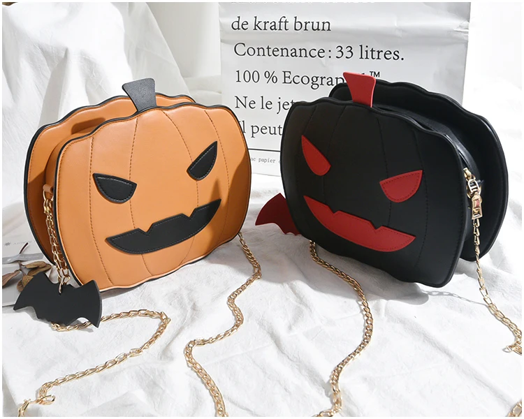 

Wholesale Women Festival Gifts Fashion PU Leather Handbags Pumpkin Shoulder Women Bag with Chain Design, As picture