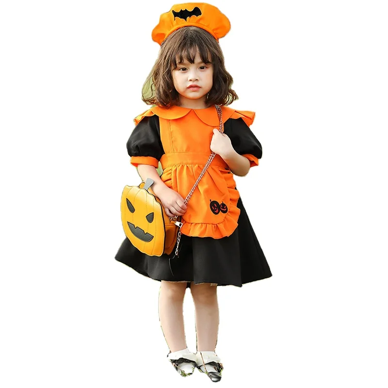 

2020 Amazon Halloween themed party Pumpkin Cosplay costume for children orange Bat maids with Hair Band, 1 colors as picture