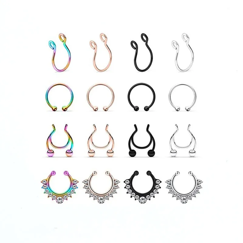 

no piercing nose ring stainless steel non piercing pungent clip combo set custom nose stud gold ring indian nose, As picture shows