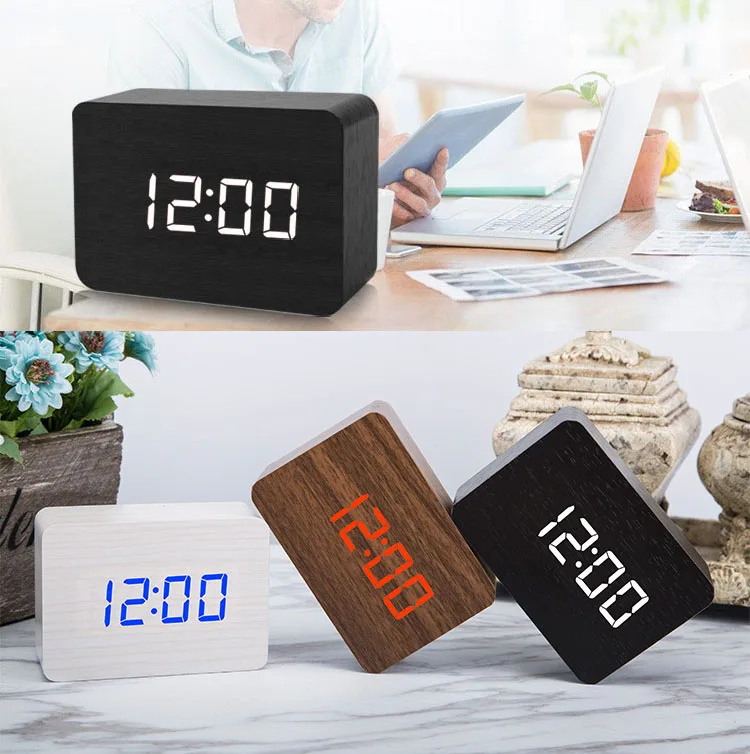 

best luxury table wooden led modern desktop alarm led clock square clock wooden digital snooze function alarm clock wood