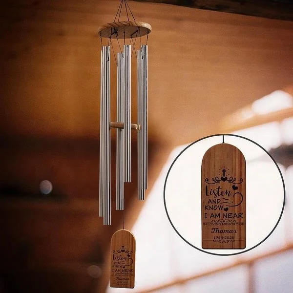 

4x8.5cm Custom Engraved Memorial Sympathy Wind Chimes Outdoor Metal Wood Wind Chime, Multicolor