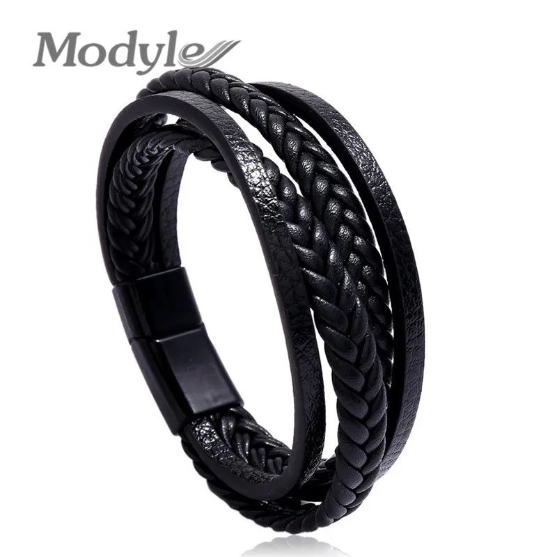 

Trendy Genuine Leather Bracelets Men Punk Vintage Multilayer Braided Rope Bracelets for Male Bracelets Jewelry