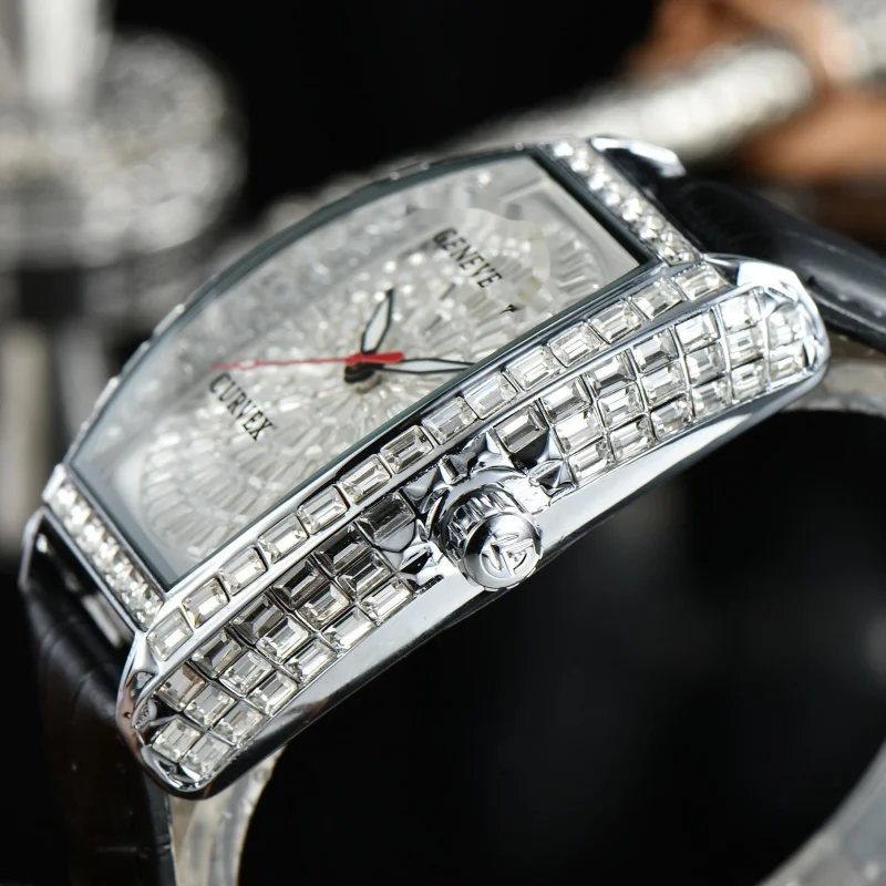 

FM Mens Fully Lced Custom Lu Ury Watch Solitaire Luzury Leather Band I Strap Rose Gold Bling Watches Luxury Brand